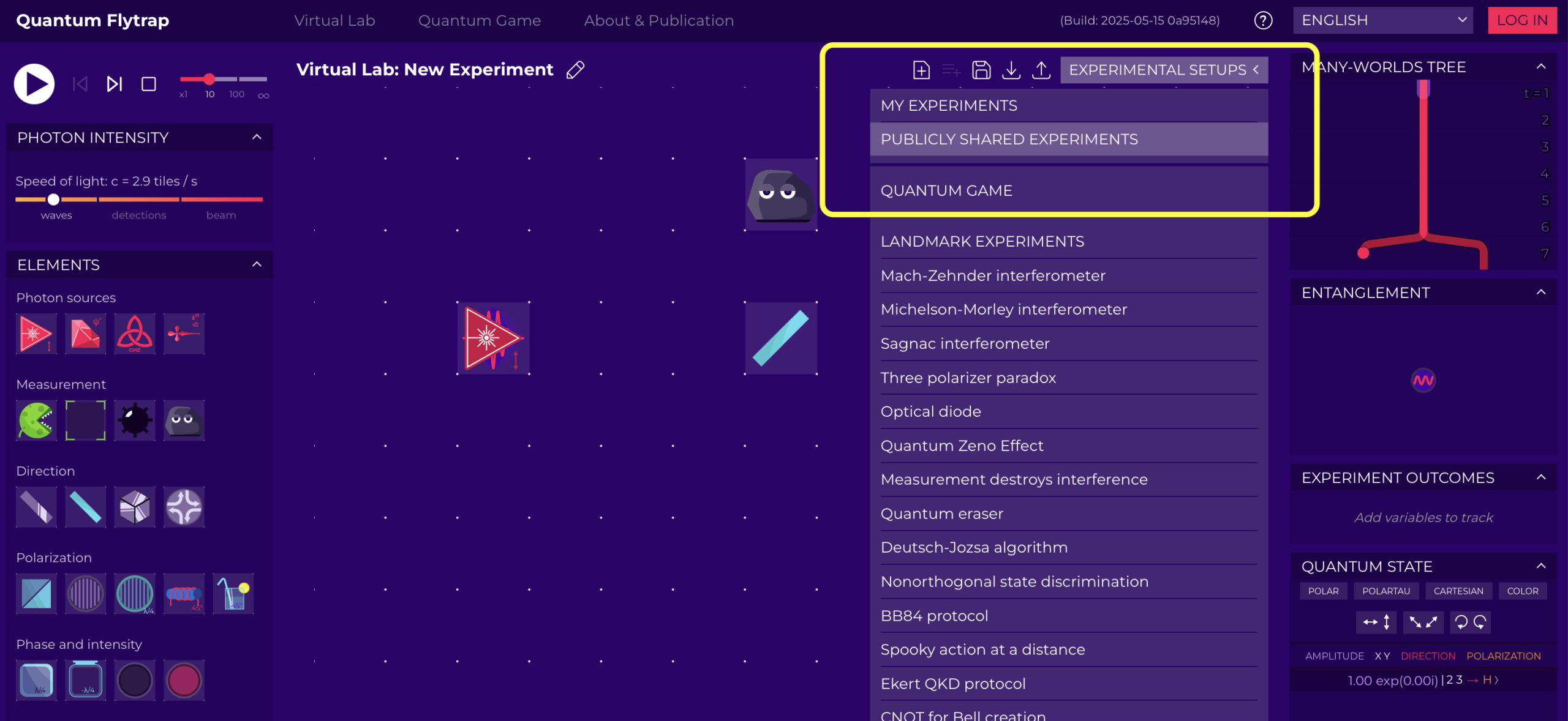 highlight on the virtual lab section to access shared experiments